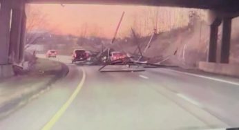 Shocking Overpass Incident: Lumber Truck Loses Load, Chaos Ensues Below