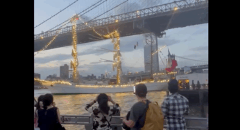 Dramatic Collision: Mexican Training Ship Strikes Brooklyn Bridge, Injuring 19
